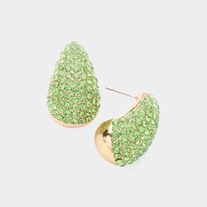 Green Rhinestone Stud Earrings Curved Statement Accessories Teardrop WaterDrop